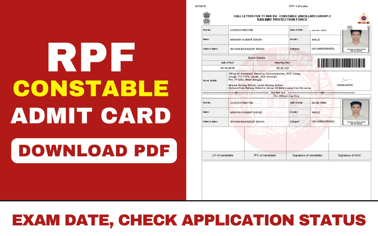 RPF Constable Admit Card