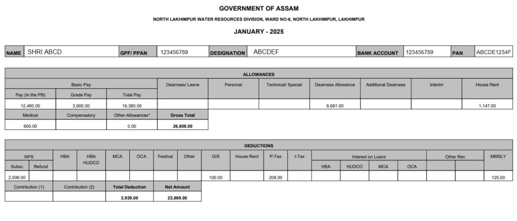 FinAssam Salary Slip