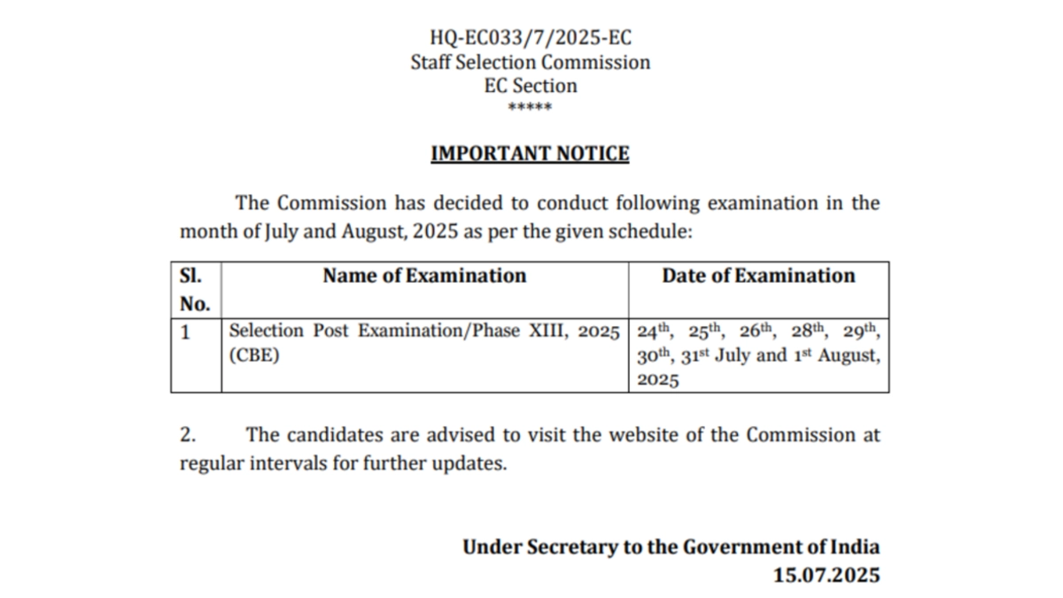 SSC Phase 13 Exam Date SSC Phase 13 Exam Date